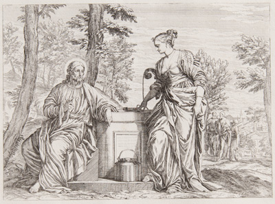 Veronese etching from 1682 Christ and the Samaritan Woman at the well